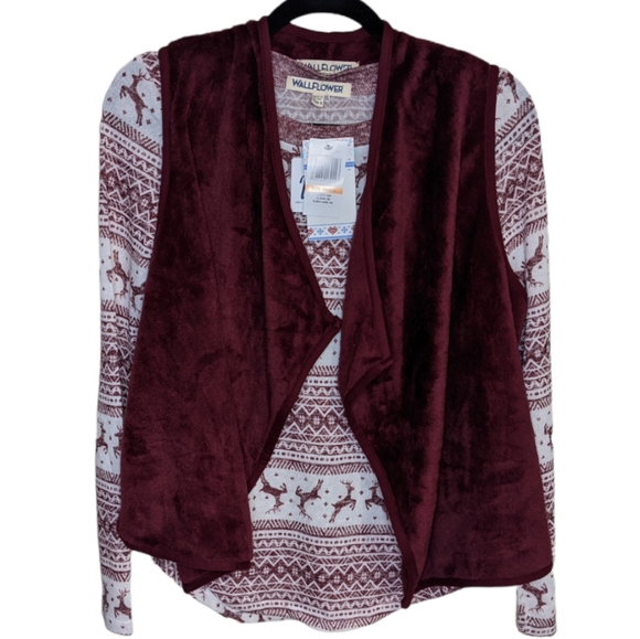 NWT Wallflower Women's Red Long Sleeve Shirt with Matching Vest 🍁 Size S - Picture 2 of 12